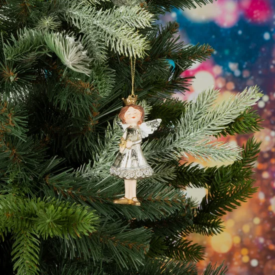 Figurka świąteczna ANIOŁEK trzymający w rękach gwiazdę - 5 x 3 x 10 cm - srebrny