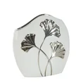 Wazon ceramiczny BILOBA z motywem liści miłorzębu biało-srebrny - 19 x 7 x 19 cm - biały 1