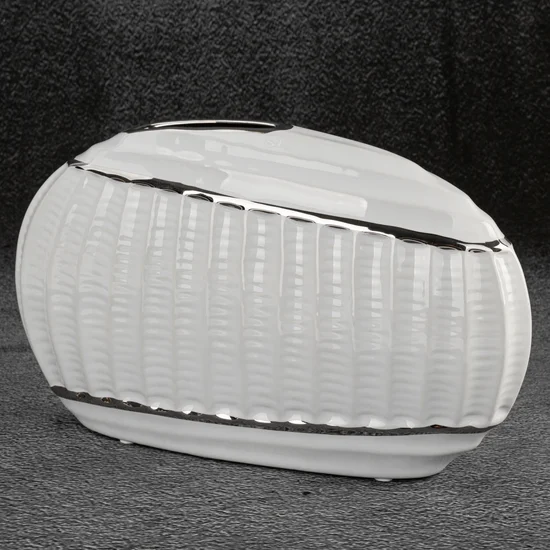Wazon ceramiczny o nowoczesnym kształcie biało-srebrny - 29 x 7 x 17 cm - biały