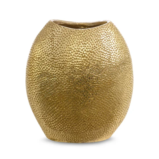 Wazon ceramiczny z wytłaczanym wzorem złoty - 18 x 12 x 20 cm - złoty