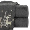 Ręcznik świąteczny SANTA 20 bawełniany z haftem z reniferem i choinkami - 50 x 90 cm - stalowy 1
