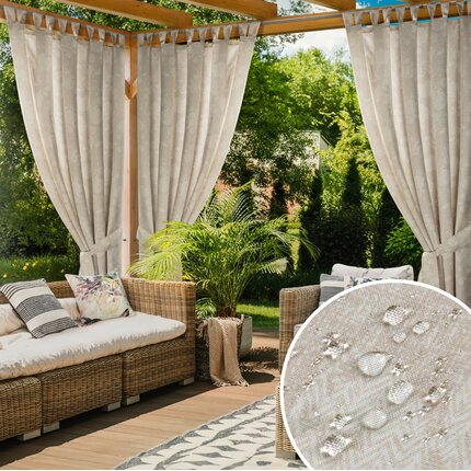 Zasłona pudrowo, kremowa z wodoodpornej tkaniny idealna do ogrodu i na taras 155x220 cm szelki/rzep GARDEN 155 x 220 cm pudrowy,kremowy szelki/rzepy | Eurofirany