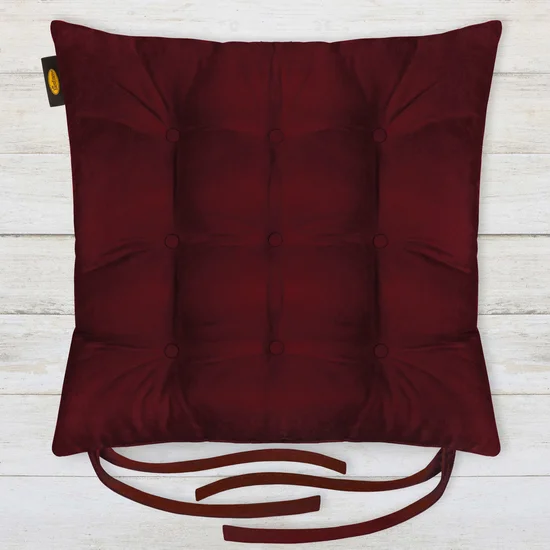 ADORE dwustronna welurowa poduszka siedziskowa na krzesło z dziewięcioma pikowaniami, gramatura 195 g/m2 - 40 x 40 x 6 cm - bordowy