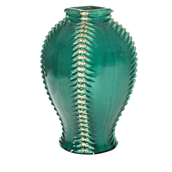 Ceramiczny wazon dekoracyjny z wytłaczanym wzorem turkusowo-złoty - 21 x 21 x 38 cm - turkusowy