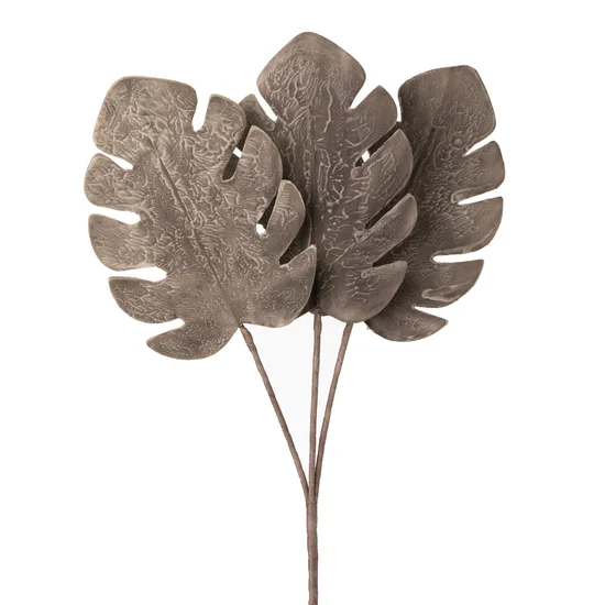 GAŁĄZKA OZDOBNA trzy liście monstery, kwiat sztuczny dekoracyjny - 56 cm - stalowy
