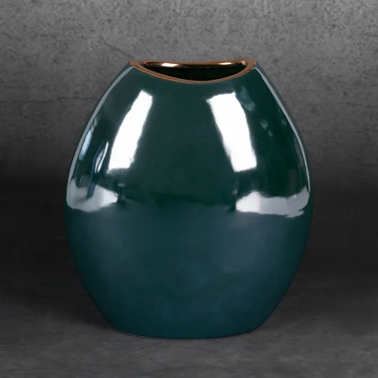 Wazon ceramiczny AMORA 2 o lśniącej powierzchni ze złotym detalem - 18 x 9 x 20 cm - zielony