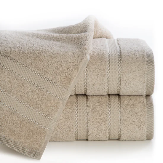Ręcznik KRISTI z żakardową bordiurą w pasy - 50 x 90 cm - beżowy