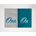 Zestaw upominkowy 2 szt ręczników  z haftem ONA i ON w kartonowym opakowaniu na prezent -  - popielaty 2