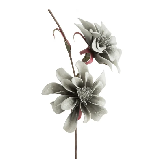 Kwiat dekoracyjny na gałązce z plastycznej pianki foamiran - ∅ 16 x 70 cm - srebrny