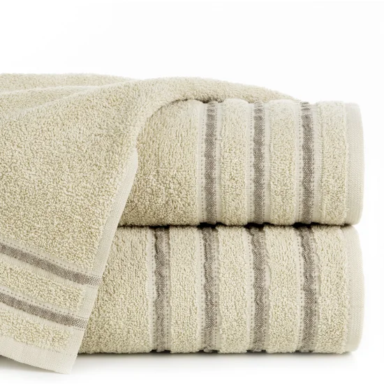 Ręcznik klasyczny JASPER z bordiurą podkreśloną delikatnymi beżowymi paskami - 50 x 90 cm - beżowy