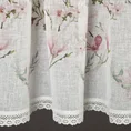 Zazdrostka z etaminy zdobiona nadrukiem magnolii i koronką, styl rustykalny - 150 x 30 cm - biały 3