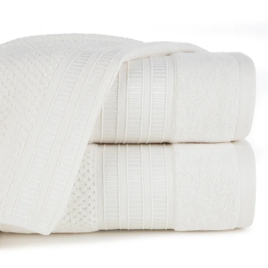 Ręcznik bawełniany ROSITA o ryżowej strukturze z żakardową bordiurą z geometrycznym wzorem, kremowy - 50 x 90 cm - kremowy