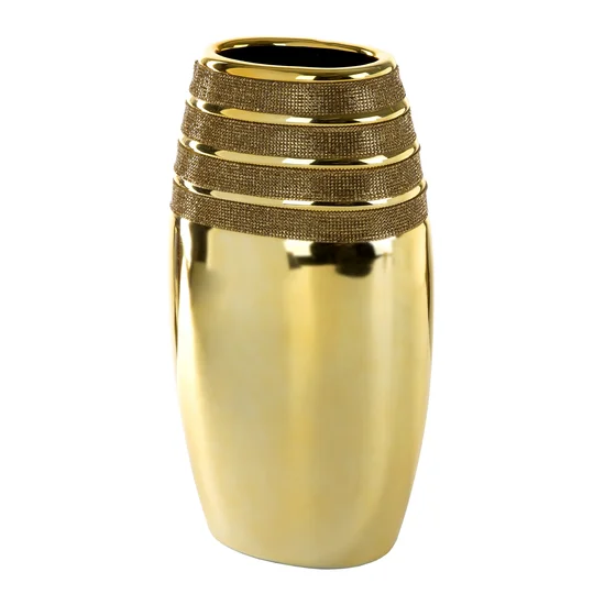 Złoty wazon ceramiczny FEBA zdobiony lśniącymi kryształkami - ∅ 18.5 x 12.2 x 35 cm - złoty