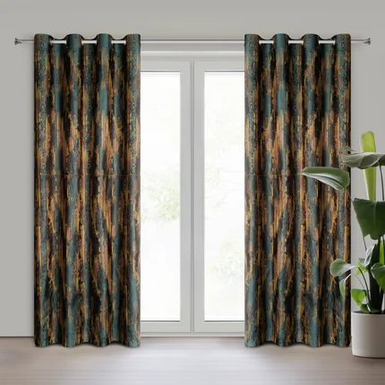Komplet 2 szt. zasłon EMERALD z nowoczesnym nadrukiem i antycznymi przelotkami Komplet 2 szt. zasłon EMERALD z nowoczesnym nadrukiem i antycznymi przelotkami - 130 x 260 cm
