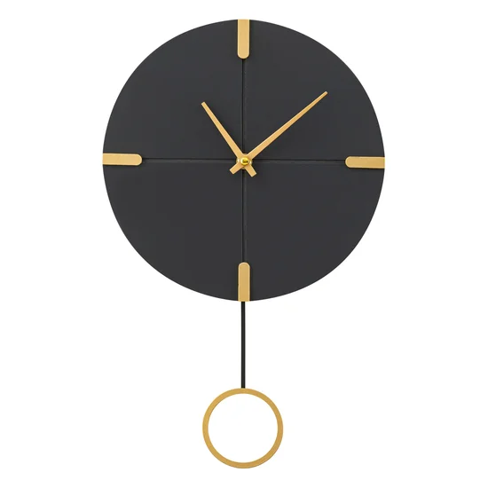 Dekoracyjny zegar ścienny z wahadłem, styl nowoczesny, czarno-złoty - 25 x 5 x 41 cm - stalowy