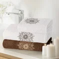 Zestaw upominkowy ROSETTE 3 szt ręczników z haftem z motywem rozety w kartonowym opakowaniu na prezent - 56 x 36 x 7 cm - kremowy 3