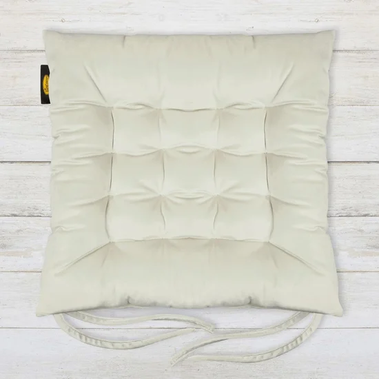 Dwustronna welwetowa poduszka siedziskowa na krzesło z szesnastoma pikowaniami, gramatura 260 g/m2 - 40 x 40 x 6 cm - kremowy