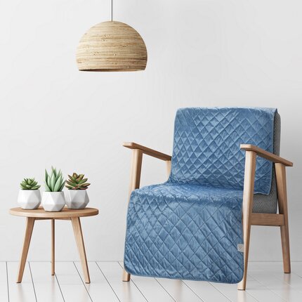 DESIGN 91 Narzuta na fotel LUIZ 5 welwetowa pikowana metodą hot press w geometryczny wzór 70 x 160 cm niebieski