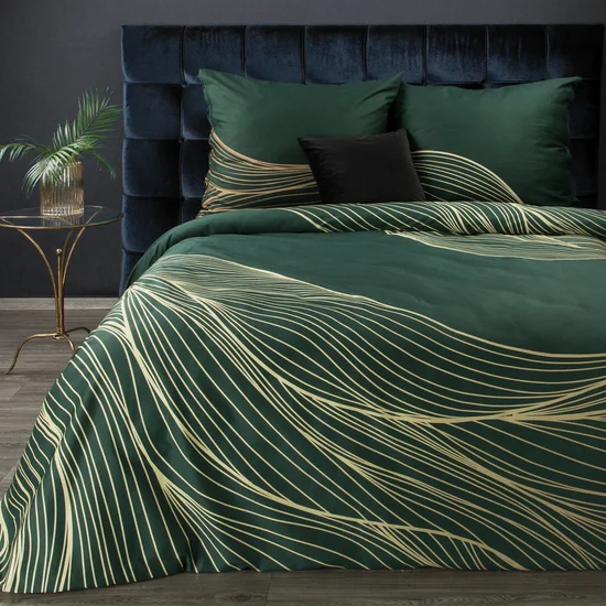 EUROFIRANY PREMIUM Komplet pościeli z makosatyny bawełnianej z designerskim złotym wzorem - 220 x 200 cm - zielony