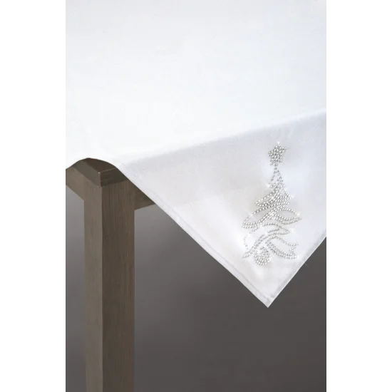 Obrus świąteczny ANGIE z aplikacją z kryształków - 85 x 85 cm - biały/srebrny