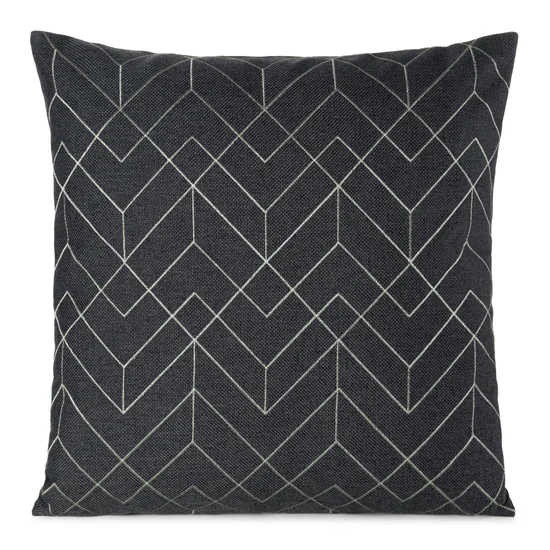 Poszewka dekoracyjna MILA z geometrycznym haftem - 45 x 45 cm - stalowy