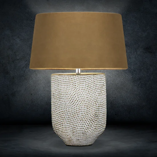 Lampka stołowa VERDA na ceramicznej podstawie z abażurem z matowej tkaniny - 21 x 9 x 52 cm - biały