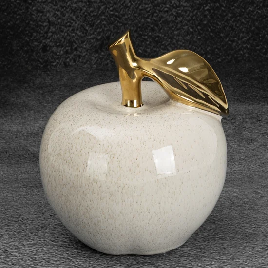 JABŁKO- figurka ceramiczna DARLA ze złotym akcentem - 15 x 15 x 17 cm - kremowy