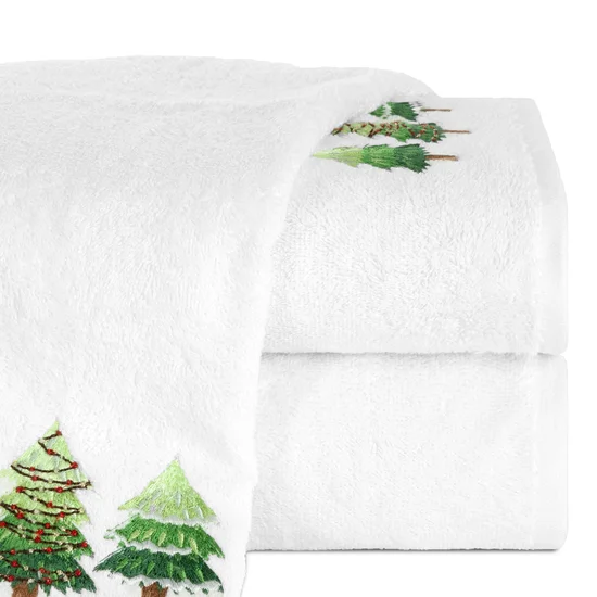 Ręcznik świąteczny SANTA 17 bawełniany  z haftem z choinkami - 50 x 90 cm - biały