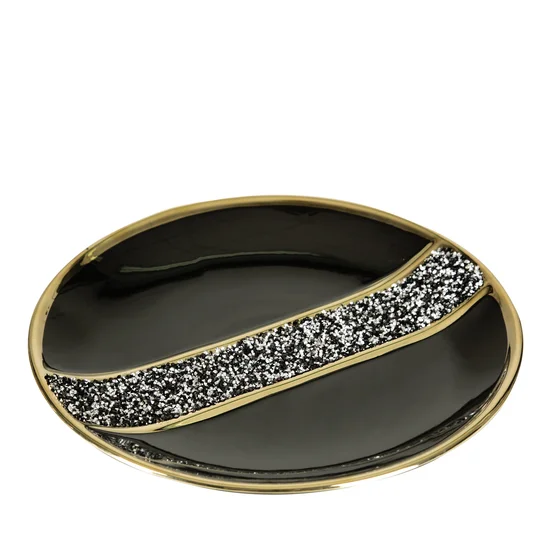 Patera SHELLY w stylu glamour z drobnymi kryształkami i złoceniem - ∅ 31 x 4 cm - czarny