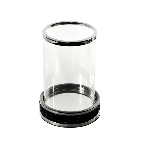 Świecznik dekoracyjny SUZIE z metalu ze szklanym kloszem dekorowany czarnymi kryształkami - ∅ 12 x 17 cm - czarny