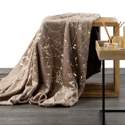 DESIGN 91 koc GLAMO z foliowym nadrukiem marmurku 200 x 150 cm beżowy,złoty