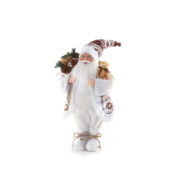 Mikołaj - figurka świąteczna  z workiem prezentów i misiem - 26 x 16 x 45 cm - biały