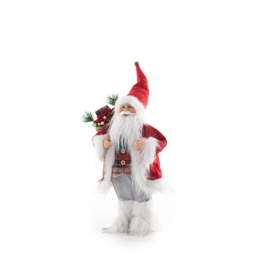 Mikołaj - figurka świąteczna  z workiem prezentów - 26 x 16 x 45 cm - czerwony