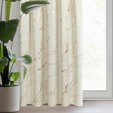 Zasłona kremowo, złocista zdobiona błyszczącym marmurkiem z welwetu, złote przelotki 140x270 cm taśma MOLLY 140 x 270 cm kremowy,złocisty taśma/tunel/żabki | Eurofirany