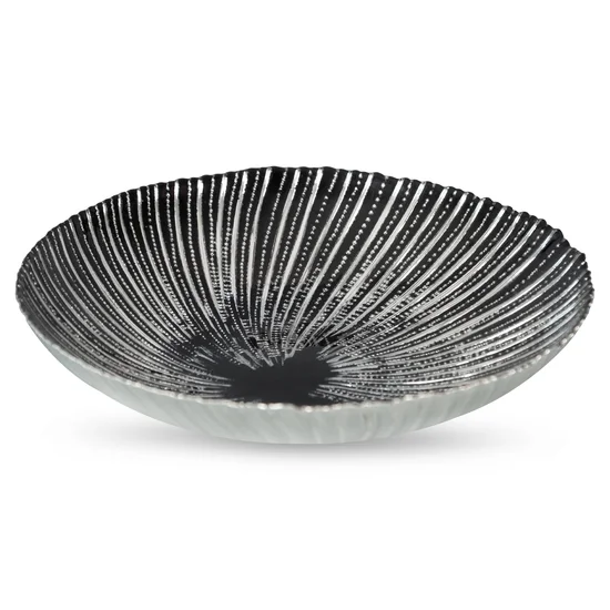Misa ADINA ze szkła artystycznego czarno-srebrna ze wzorem - ∅ 30 x 7 cm - czarny