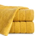 Ręcznik bawełniany DALI z bordiurą w paseczki przetykane srebrną nitką - 30 x 50 cm - musztardowy 1