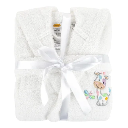 Szlafrok dziecięcy BABY z aplikacją z kolorową krówką Szlafrok dziecięcy BABY z aplikacją z kolorową krówką - 35 x 60 cm