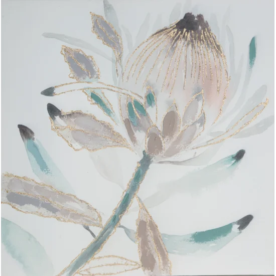 Obraz PĄK ręcznie malowany na płótnie podkreślony złotymi akcentami - 60 x 60 cm - różowy