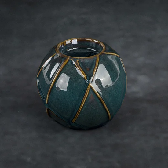 Świecznik ceramiczny TEO z nowoczesnym wypukłym wzorem - ∅ 10 x 9 cm - turkusowy