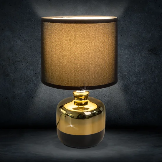 Lampka stołowa BELISA na dwukolorowej ceramicznej podstawie z abażurem z matowej tkaniny - ∅ 18 x 30 cm - stalowy