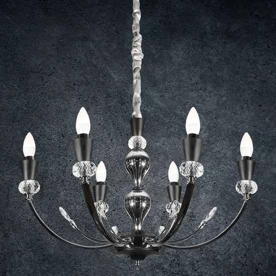 Lampa sześcioramienna MELBA z kryształami - ∅ 60 x 120 cm - srebrny