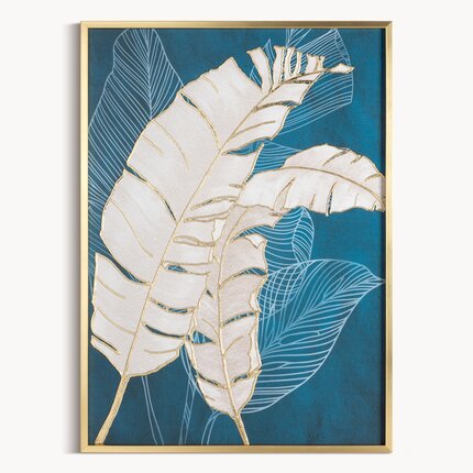 Obraz nadruk na płótnie z motywem liści bananowca 50 x 70 cm turkusowy,złoty | Eurofirany