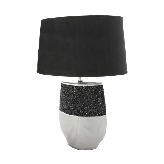 Lampa ceramiczna CARA zdobiona szerokim pasem błyszczących czarnych kryształów - 21 x 8 x 37 cm - srebrny