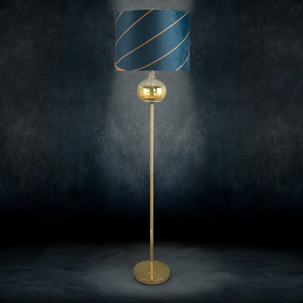 LIMITED COLLECTION Lampa stojąca LOTOS 2 ze szklaną ozdobą z efektem ombre i welwetowym abażurem HARMONIA TURKUSU LIMITED COLLECTION Lampa stojąca LOTOS 2 ze szklaną ozdobą z efektem ombre i welwetowym abażurem HARMONIA TURKUSU - ∅ 43 x 157 cm