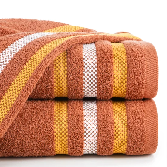 EUROFIRANY CLASSIC Ręcznik bawełniany GRACJA z ozdobną bordiurą w pasy - 70 x 140 cm - pomarańczowy