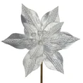 Świąteczny kwiat dekoracyjny z tkaniny z wytłaczanymi płatkami i perełkami - 20 cm - biały 2