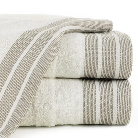 Ręcznik PATI 50X90 cm utkany w miękkie pasy i podkreślony żakardową bordiurą kremowy - 50 x 90 cm - kremowy
