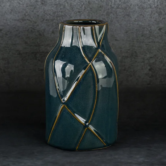 Wazon ceramiczny TEO z nowoczesnym wypukłym wzorem - ∅ 14 x 22 cm - turkusowy