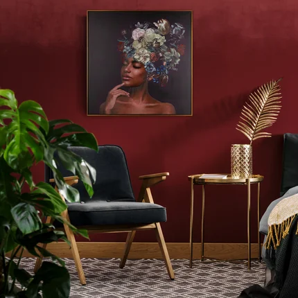 Obraz BELLE 3 portret kobiety ręcznie malowany na płótnie w złotej ramce Obraz BELLE 3 portret kobiety ręcznie malowany na płótnie w złotej ramce - 80 x 80 cm