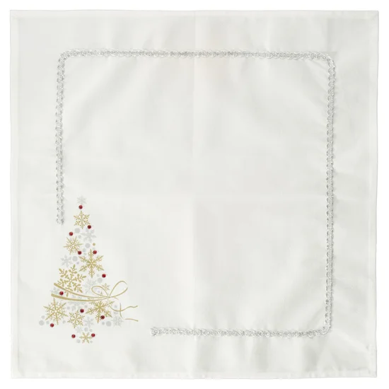 Serweta świąteczna CLAIR dekorowana nadrukiem choinki oraz ozdobną tasiemką -  - biały
